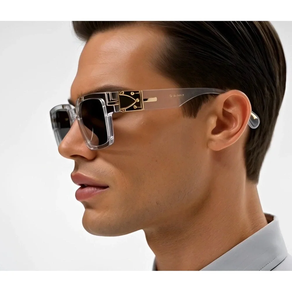 Mens Square Transparent Frame Sunglasses Mirror Lens Oversized Fashion UV400 New